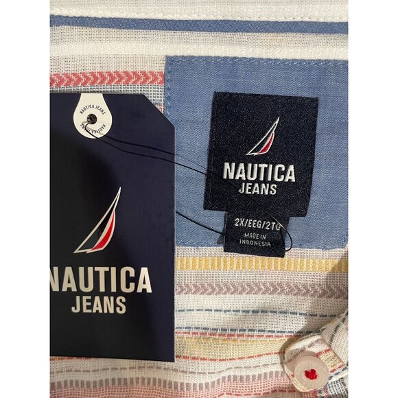 Nautica Jeans Womens 2X Multicolor Striped Button-Up Shirt100%Cotton Lightweight - Picture 9 of 14